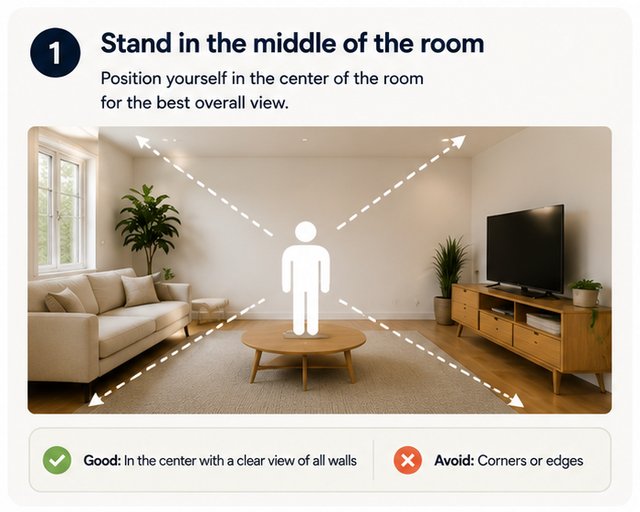 Step 1: Stand in the middle of the room